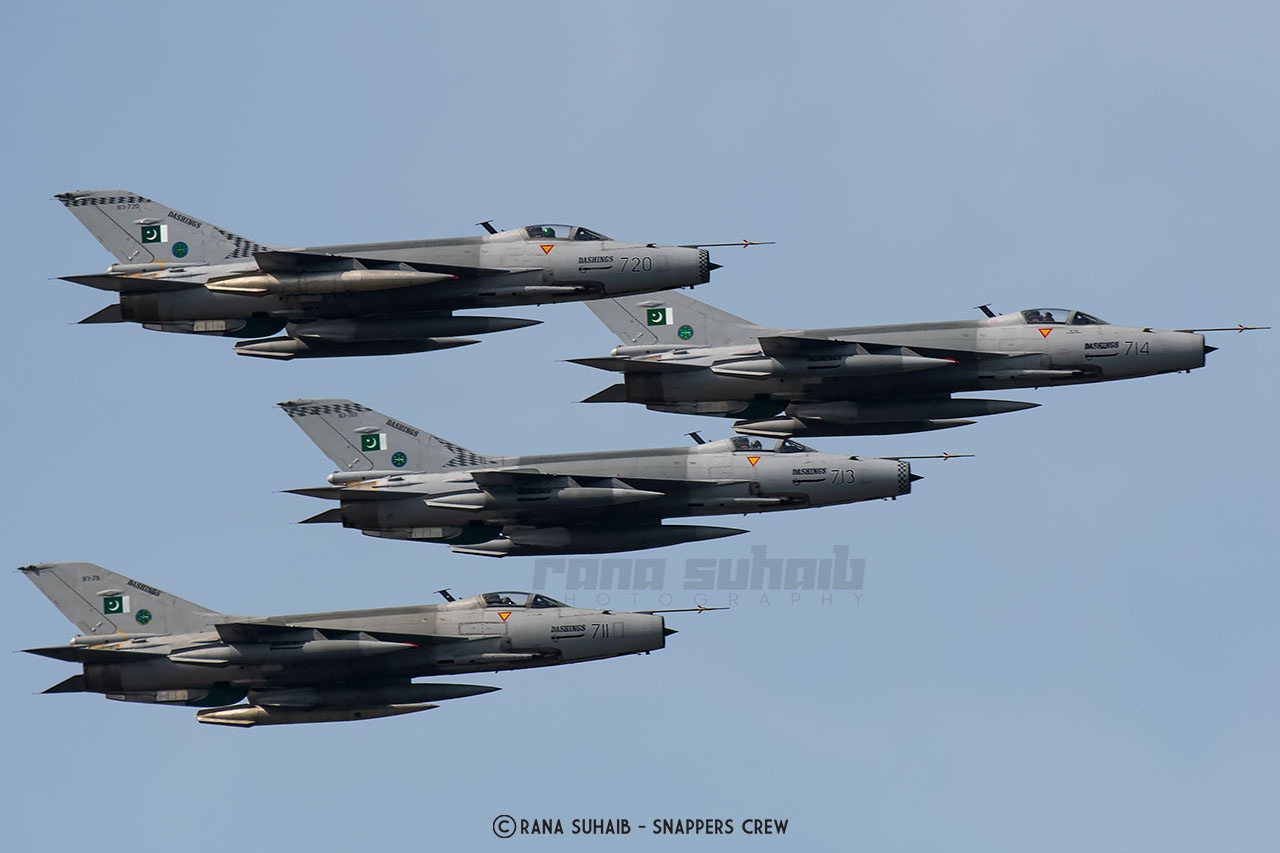 F-7Ps from CCS F-7 Squadron led by Wing Commander Farhan Zia