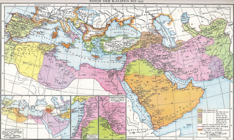 The empire of the Caliphs till 945 CE — from the historical atlas by Gustav Droysen
