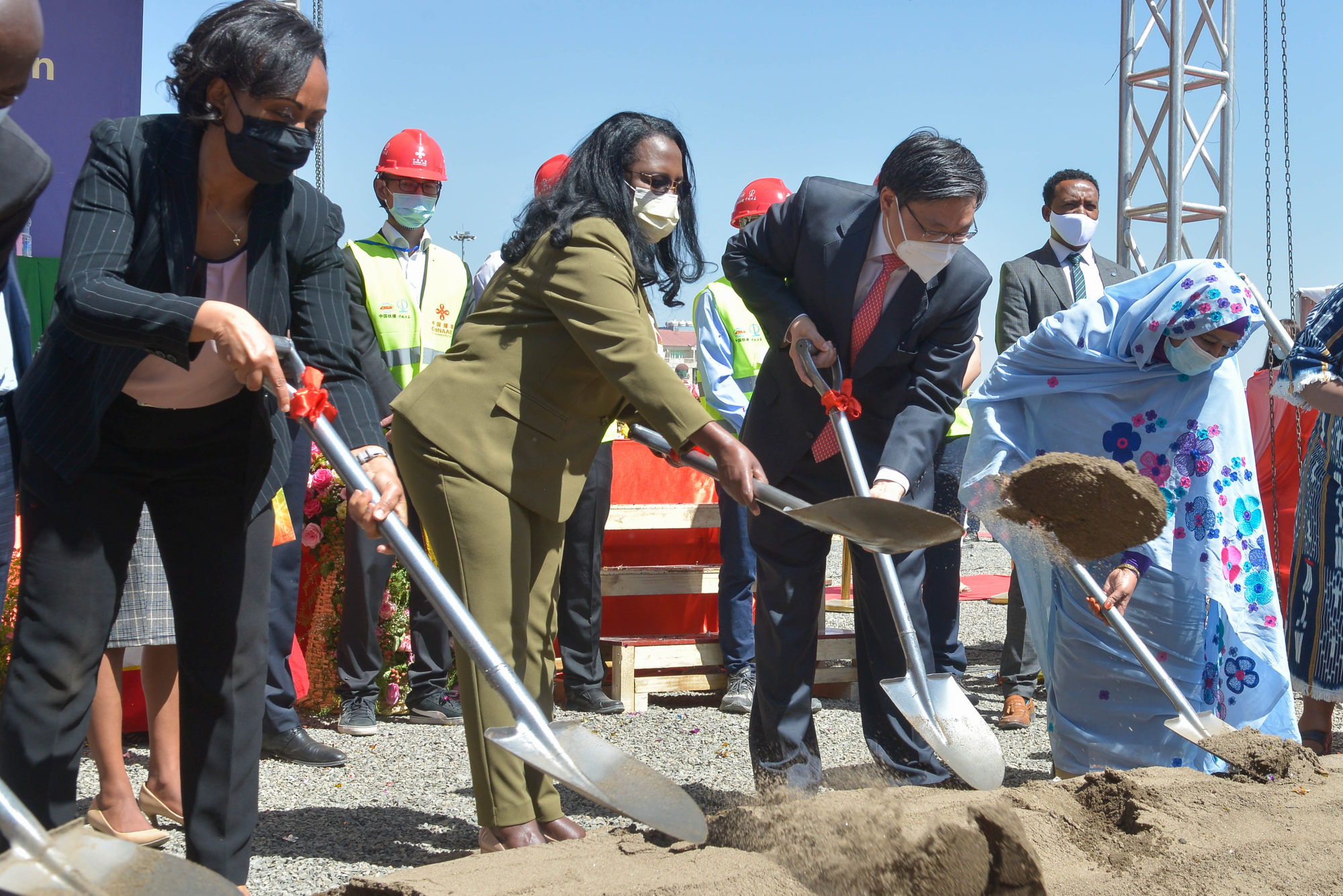 Ethiopian and Chinese officials at the groundbreaking ceremony for the Africa CDC headquarters in Addis Ababa in December 2020. Photo: Xinhua