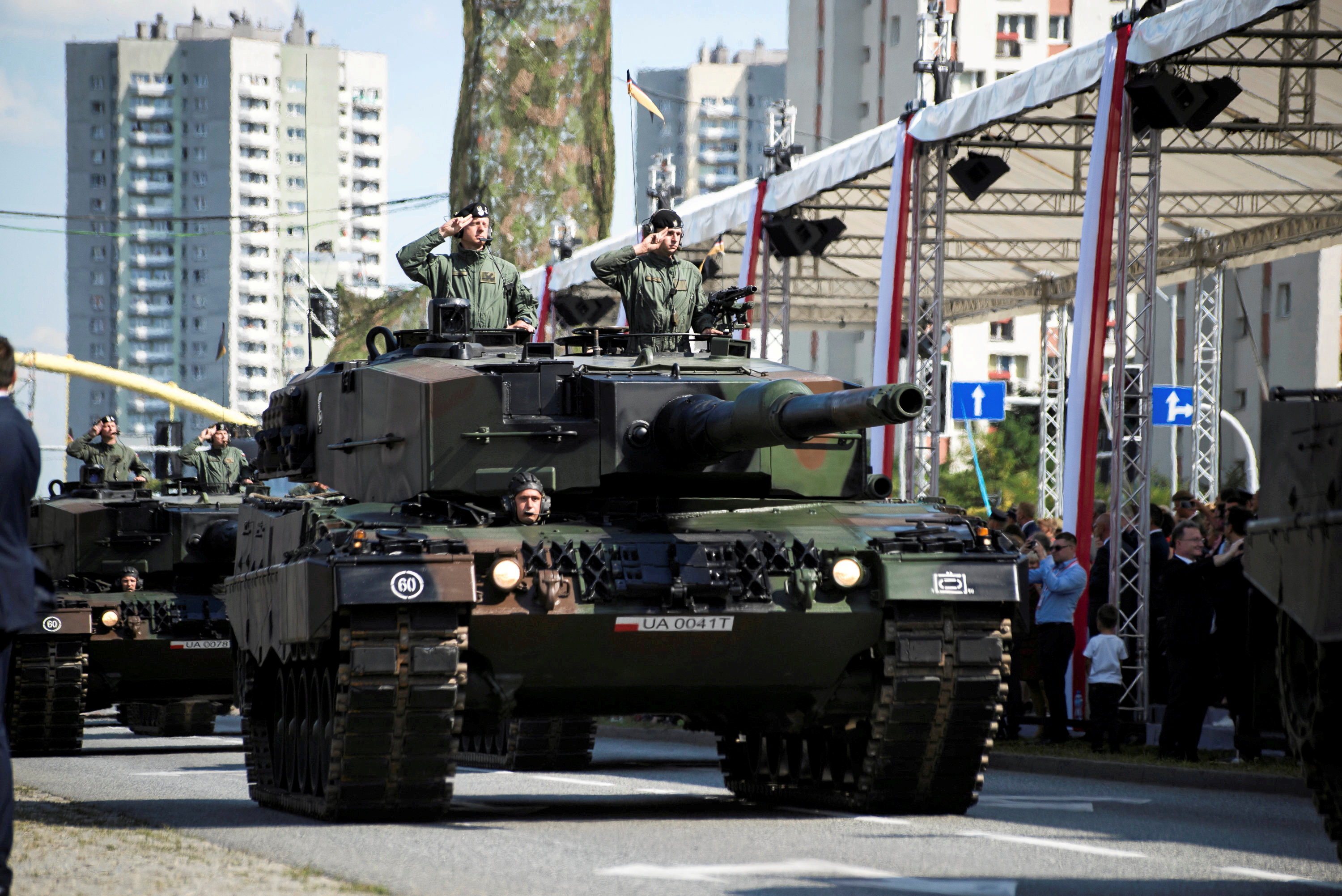 Polish armoured vehicles take part in the Polish National Army Day parade in Katowice, Poland August 15, 2019. Agencja Gazeta/Kamila Kotusz via REUTERS/File Photo