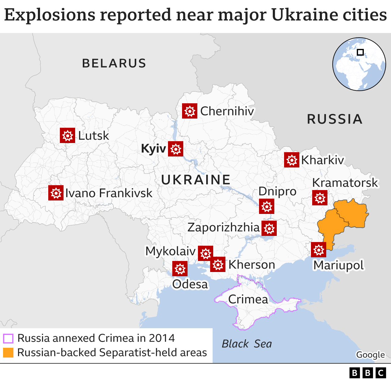 Map of explosions