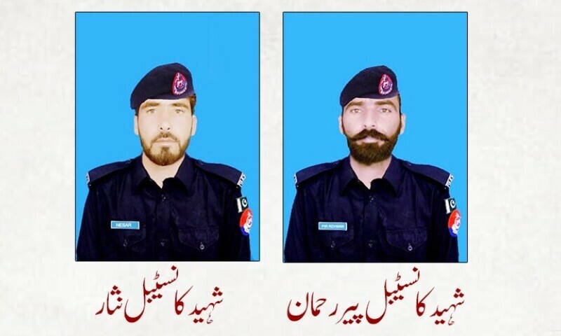 <p>A picture of police constables Nisar and Pir Rehman who were martyred in an attack in Tank, Khyber Pakhtunkhwa on Tuesday. — KP Police Twitter</p>
