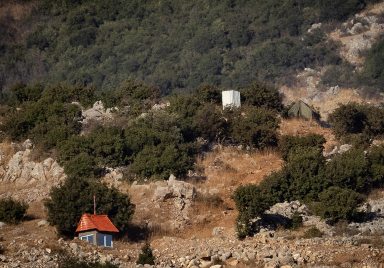  View of a Hezbollah tent that was placed on the Israeli side of the Blue Line, on the border between Israel and Lebanon. August 10, 2023.