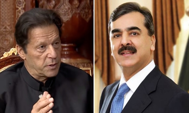 This combination photo shows Prime Minister Imran Khan (left) and Leader of the Opposition in the Senate Yousuf Raza Gillani. — RT screengrab/File