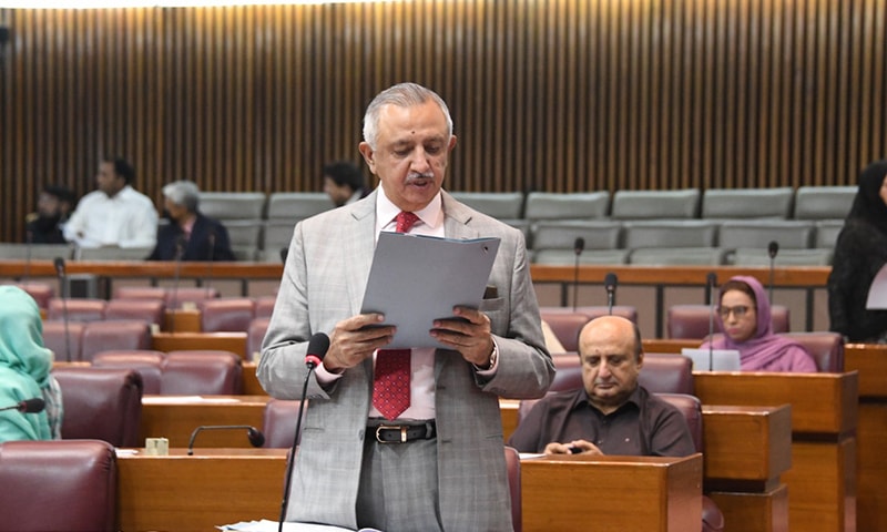 Minister of State for Law and Justice Shahadat Awan presents the National Accountability (Second Amendment) Act, 2022 in the National Assembly on Wednesday. — Photo courtesy NA Twitter