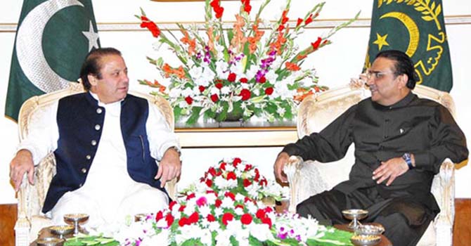 A Nawaz Sharif, Asif Zardari coalition is formed. — File photo.