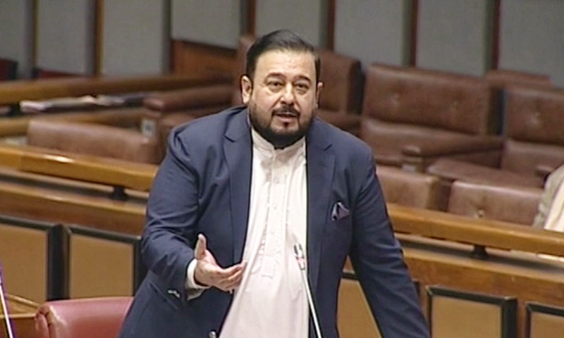 Senator Prince Ahmed Umar Ahmadzai of the Balochistan Awami Party (BAP) speaks during the Senate session on Friday. — DawnNewTV