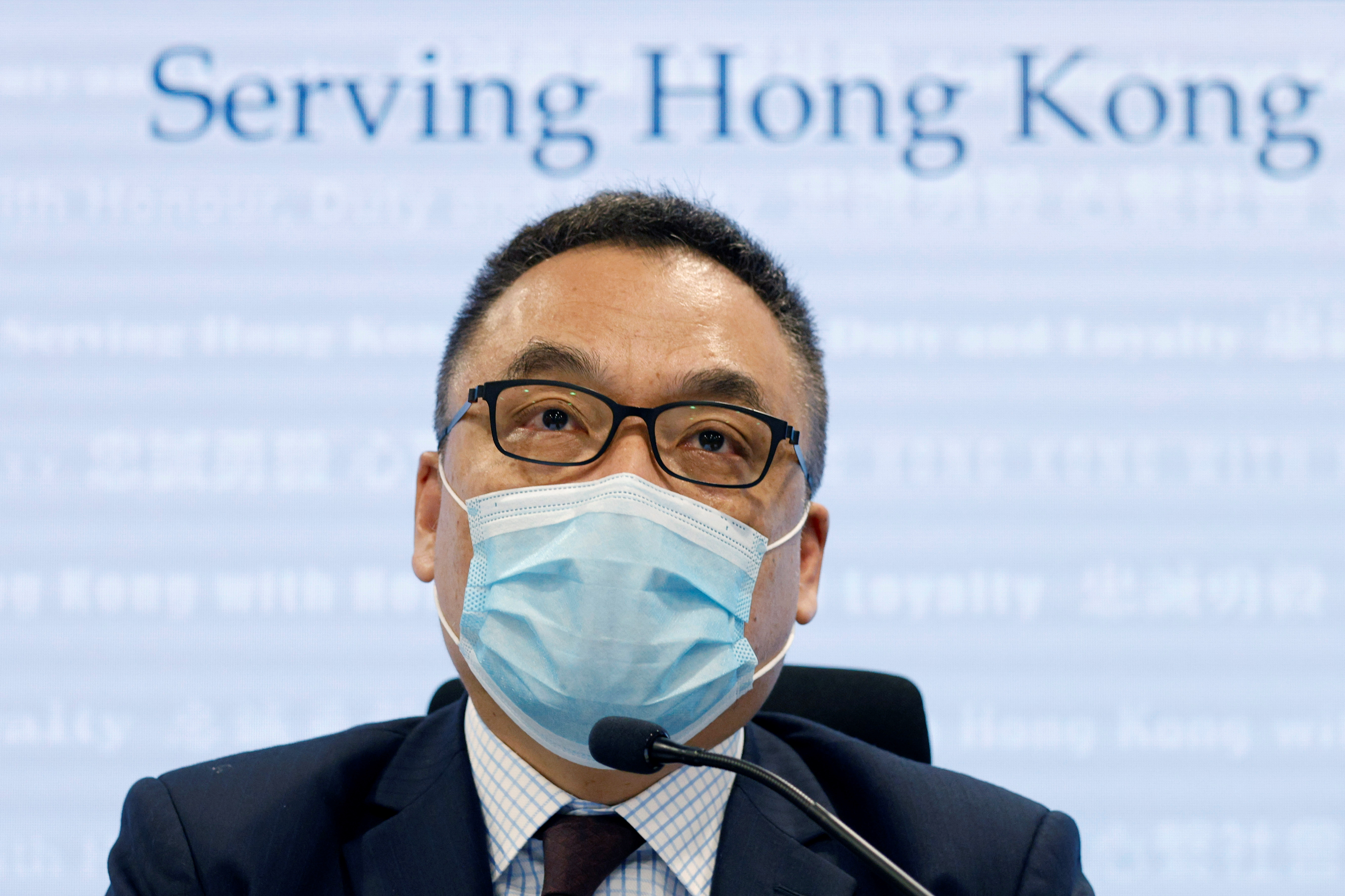 Senior Superintendent Steve Li Kwai-wah, of the police’s National Security Department, speaks during an news conference after police said they arrested nine people suspected of terrorist activities, in Hong Kong