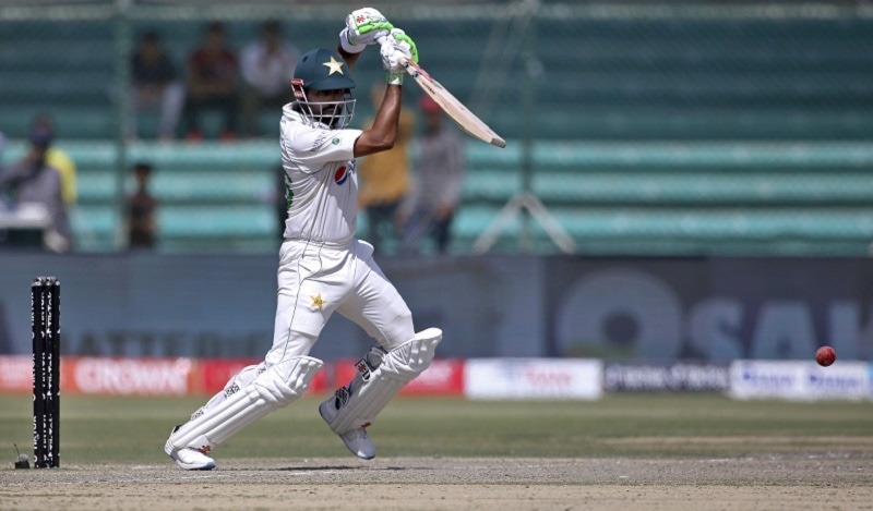Babar Azam bats on the fifth day of the second Test match between Pakistan and Australia at the National Stadium in Karachi on Wednesday. — AP