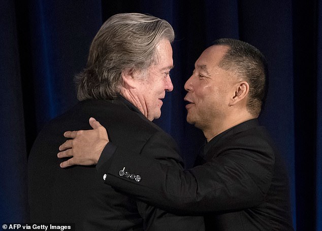 Former White House Chief Strategist Steve Bannon (left) and Chinese billionaire Guo Wengui at a news conference on November 20, 2018 in New York