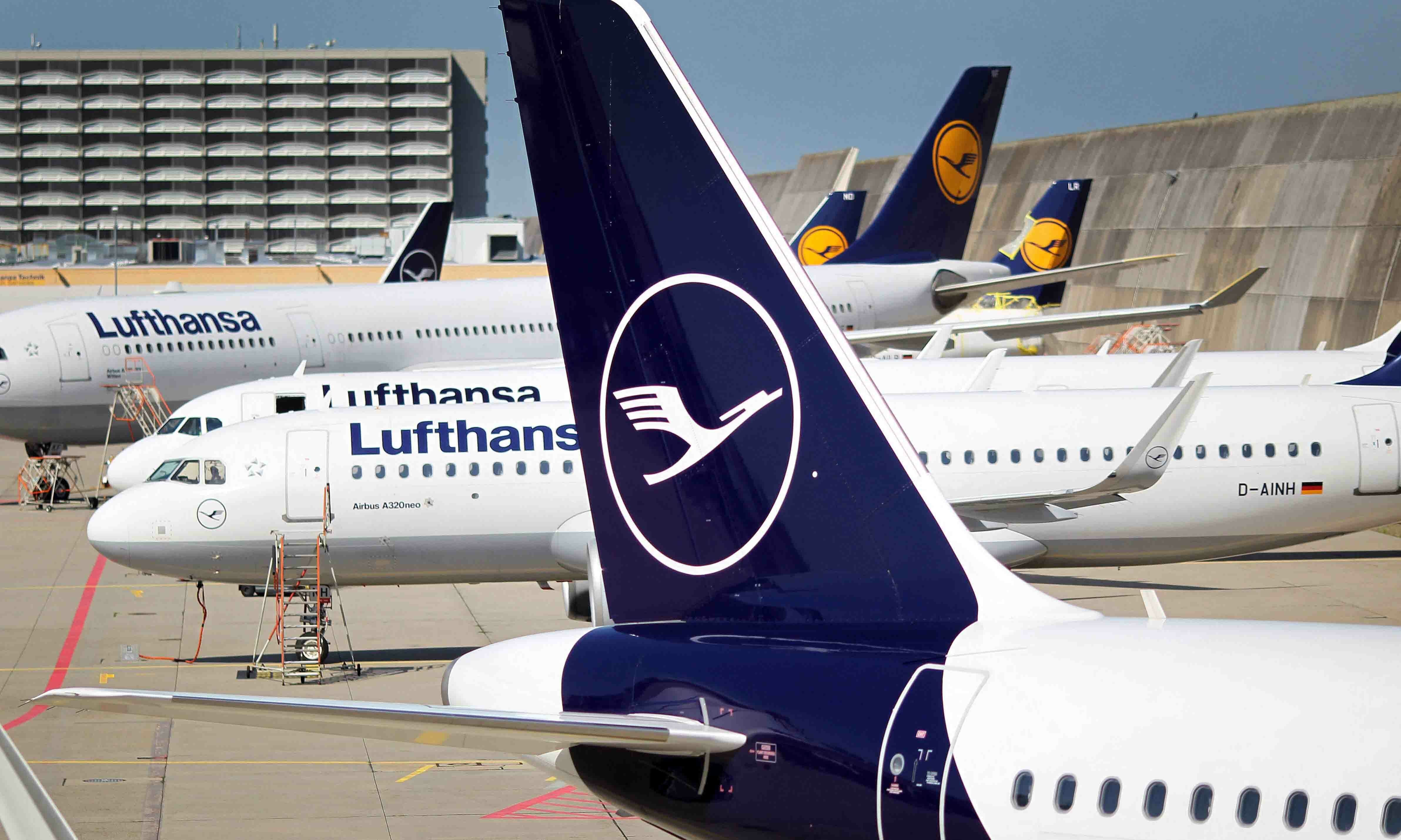 In this file photo taken on June 25, 2020 aircrafts of German airline Lufthansa stand at the airport in Frankfurt am Main, western Germany. — AFP