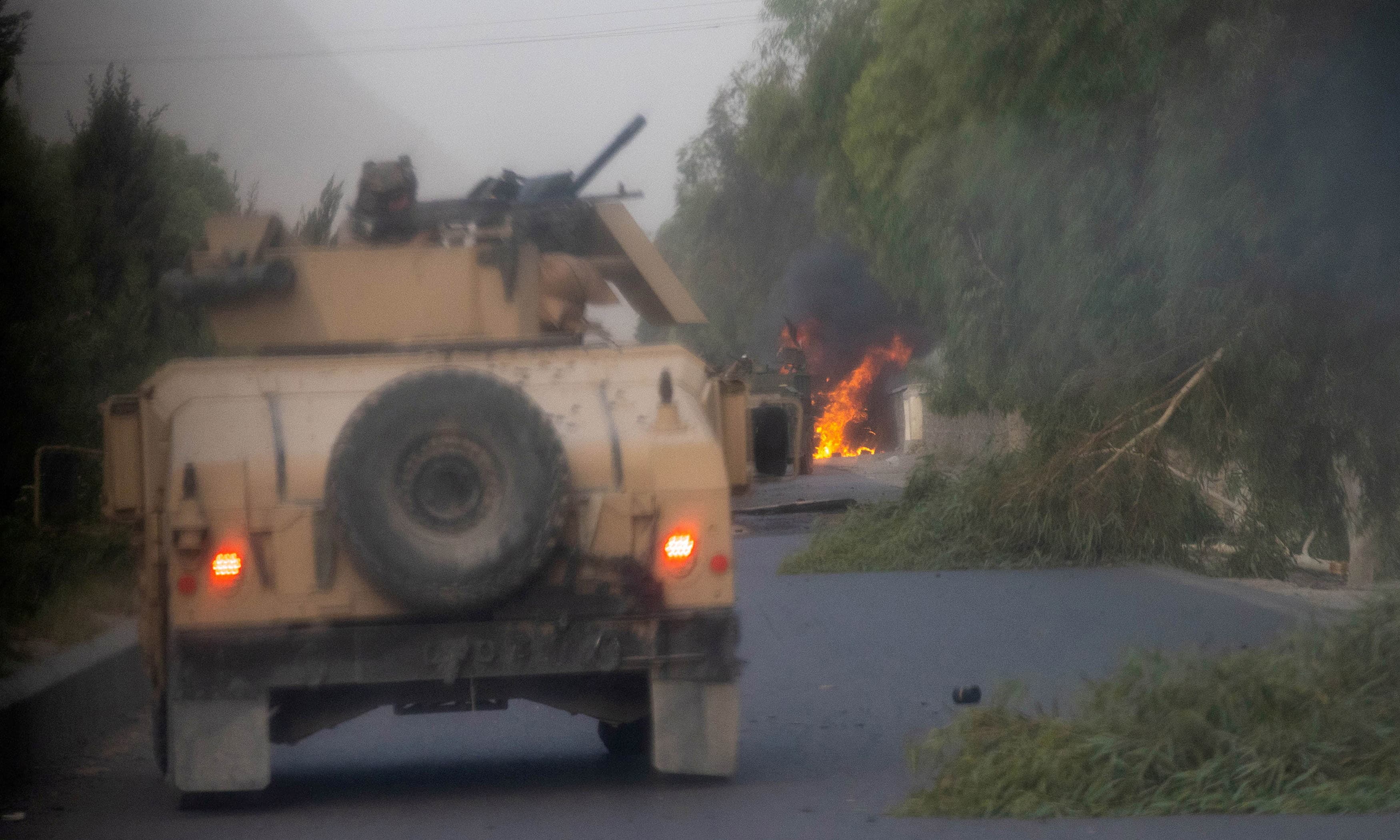 Humvees that belong to Afghan Special Forces are seen destroyed during heavy clashes with Taliban. — Reuters/File