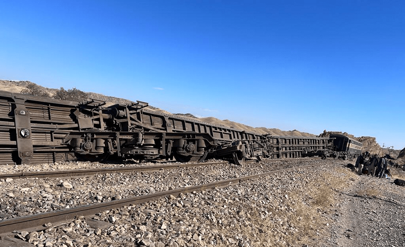 <p>A view of a train derailed after a remote-controlled blast in Paneer area of Bolan, Balochistan on Friday. — Photo by author</p>