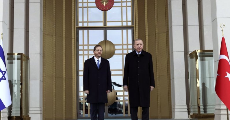 President Recep Tayyip Erdoğan (R) receives Israel's President Isaac Herzog in the capital Ankara, Turkey, March 9, 2022. (AA Photo)