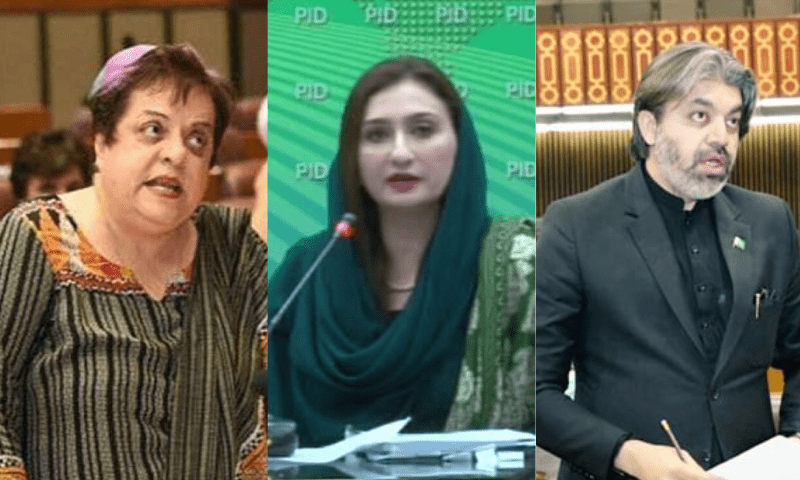 <p>A photo combo of PTI leaders Shireen Mazari, Maleeka Bokhari and Ali Muhammad Khan. — File photos</p>