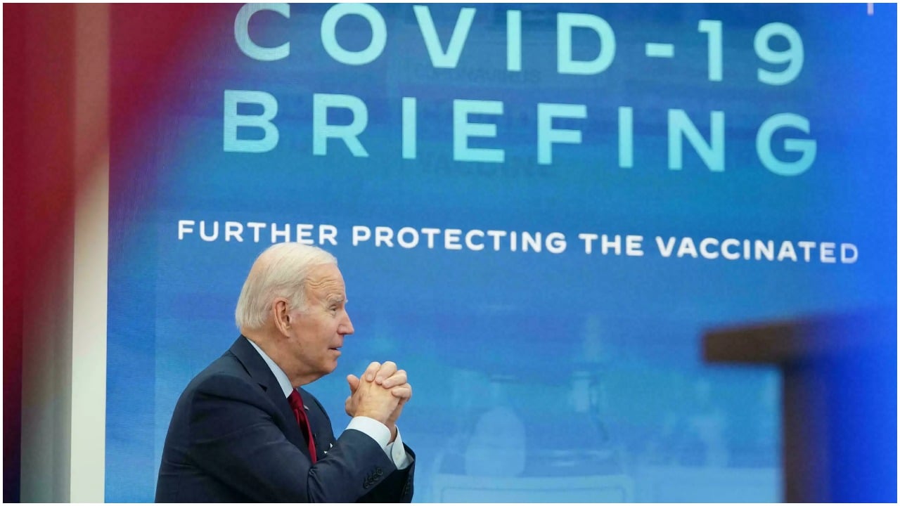 President Joe Biden speaks during a meeting with members of the White House COVID-19 Response Team on the latest developments related to the Omicron variant of the coronavirus in the South Court Auditorium at the White House complex in Washington on January 4, 2022. — AFP