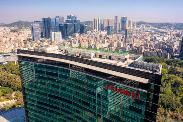 The headquarters of Huawei in Shenzhen, China. The company’s share of global telecom shipments grew in 2020 despite American efforts to curb it.