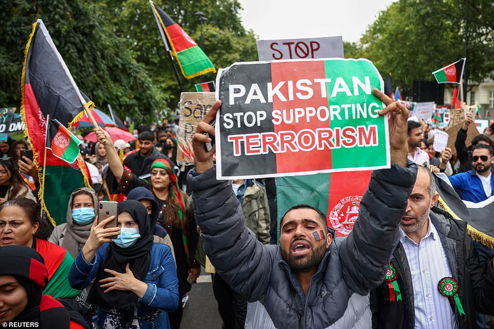 Marchers rallied outside Downing Street and took over Oxford Circus and Hyde Park as they criticised the government's handling of the Taliban seizing the Middle East nation's handling of the Taliban seizing the Middle East nation