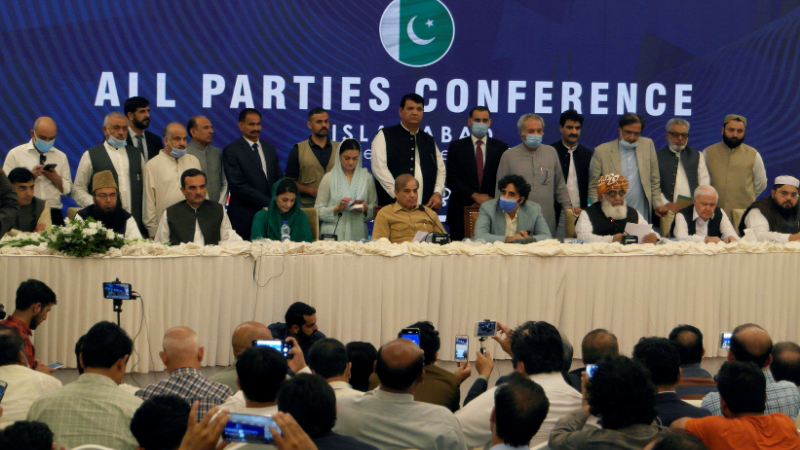 Key opposition figures address a presser after the multiparty conference on Sept 20. — Reuters