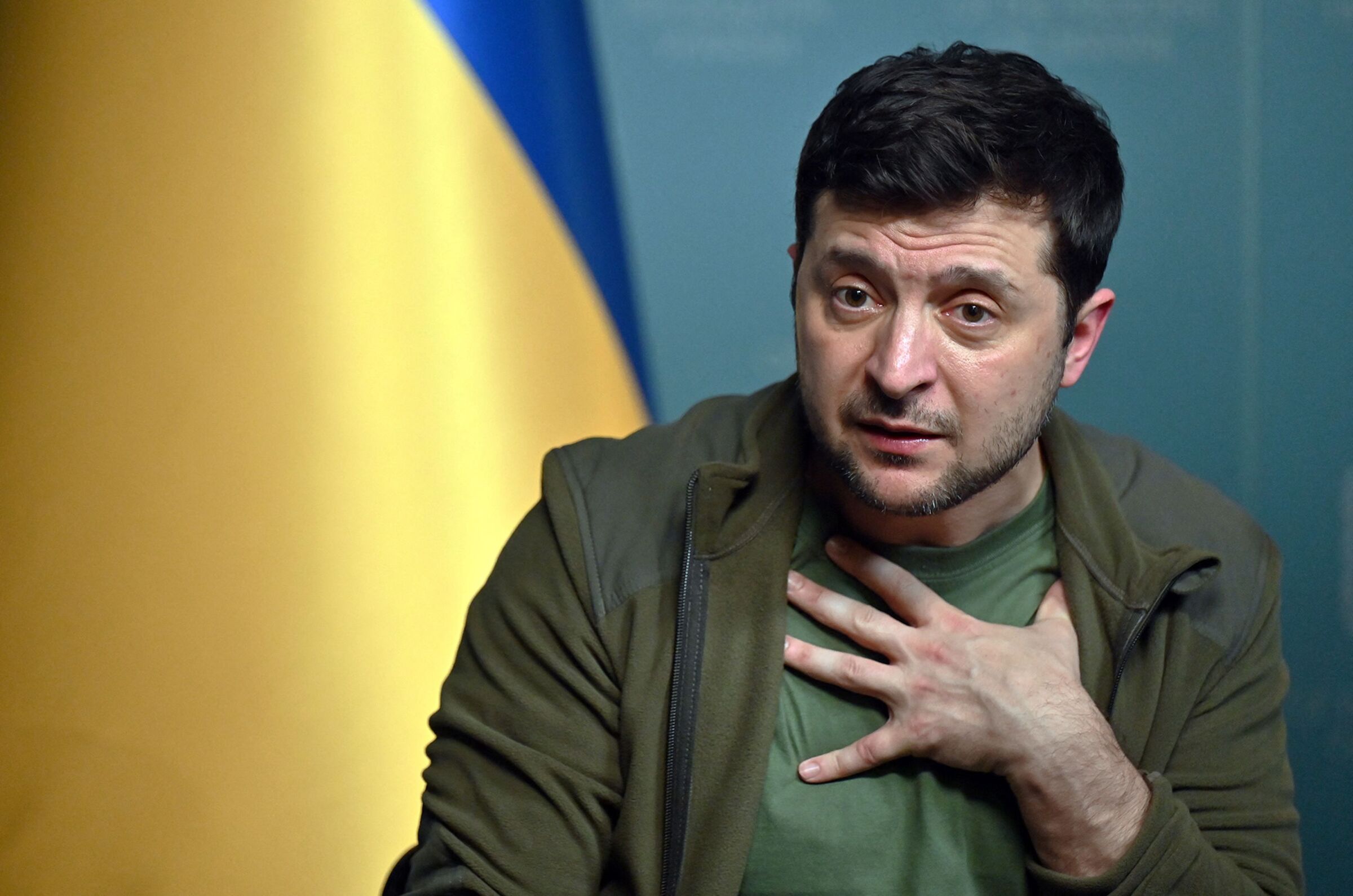 Volodymyr Zelenskiy speaks in Kyiv on March 3.
