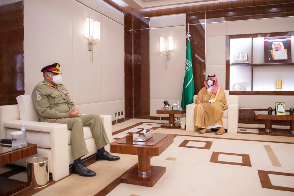 COAS General Qamar Javed Bajwa called on Saudi Crown Prince Mohammed bin Salman in Jeddah. — Photo courtesy ISPR
