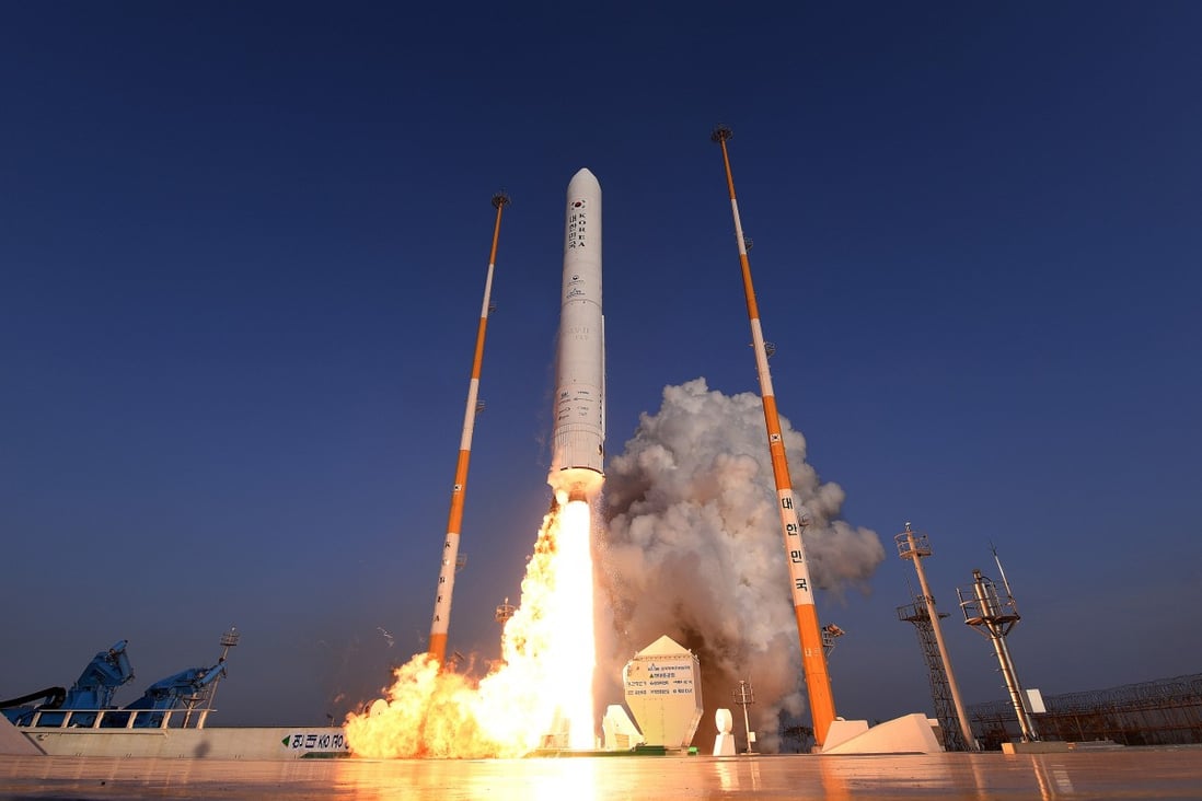 A rocket takes off from its launch pad at the Naro Space Centre in Goheung-gun, South Korea, in 2018. Photo: Korea Aerospace Research Institute/Getty Images/TNS