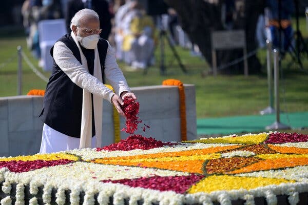 Prime Minister Narendra Modi paid homage at a memorial to Gandhi in New Delhi on Jan. 30, the anniversary of his killing in 1948.