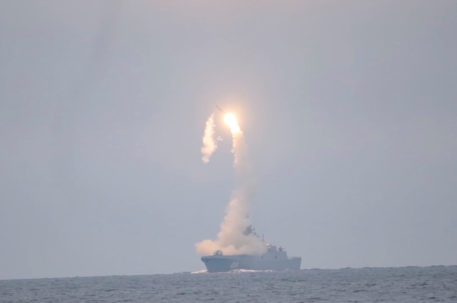 Tsirkon hypersonic cruise missile is launched from the Russian guided-missile frigate Admiral Gorshkov during a test in the White Sea, in this still image taken from video released October 7, 2020. (Reuters Photo)