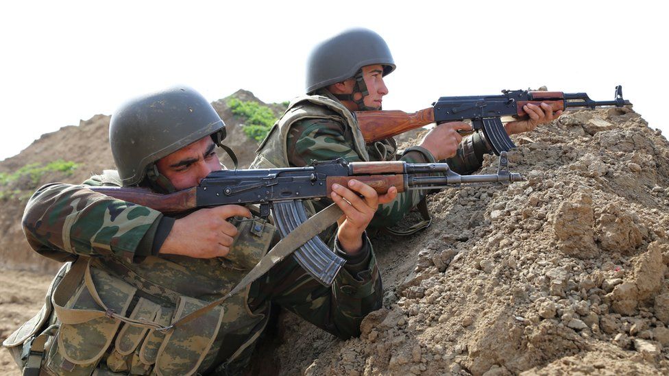 File photo of Azerbaijan soldiers in position in the Tartar region in 2016