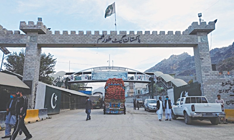 This file photo shows the  gate at Torkham, the historic trade route and border crossing between Afghanistan and Pakistan. — Reuters/file
