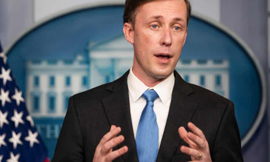 Jake Sullivan holds a news briefing at the White House in Washington DC Thursday.