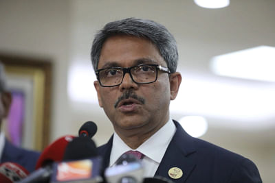 State minister for foreign affairs Md Shahriar Alam speaks to the media at the Foreign Service Academy in Dhaka on 26 July 2023 