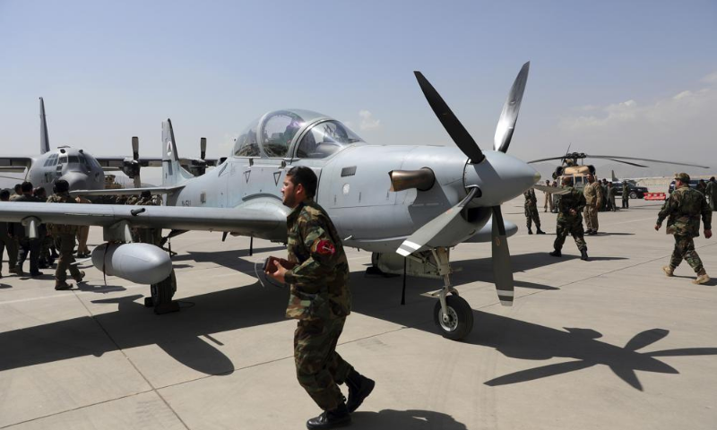 A-29 Super Tucano planes are on display during a handover from the Nato-led Resolute Support mission to the Afghan army at the military Airport in Kabul, Afghanistan on Sept 17, 2020. — AP/File