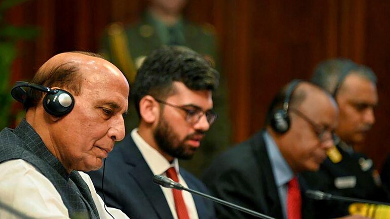 Defence Minister Rajnath Singh at the SCO in Moscow on Thursday 