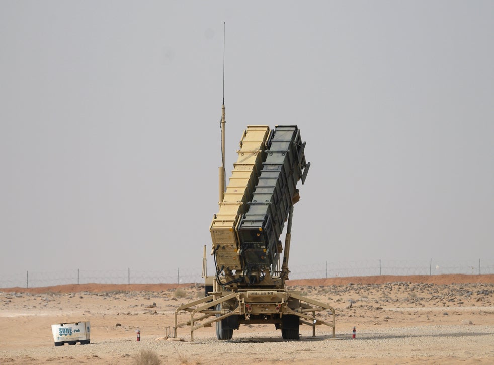 A US Patriot missile battery is seen near Prince Sultan air base at al-Kharj, Saudi Arabia