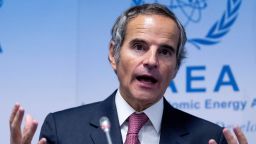 Rafael Grossi, Director General of the International Atomic Energy Agency (IAEA) speaks to journalists after the IAEA's Board of Governors meeting at the agency's headquarters in Vienna, Austria on November 16, 2022.