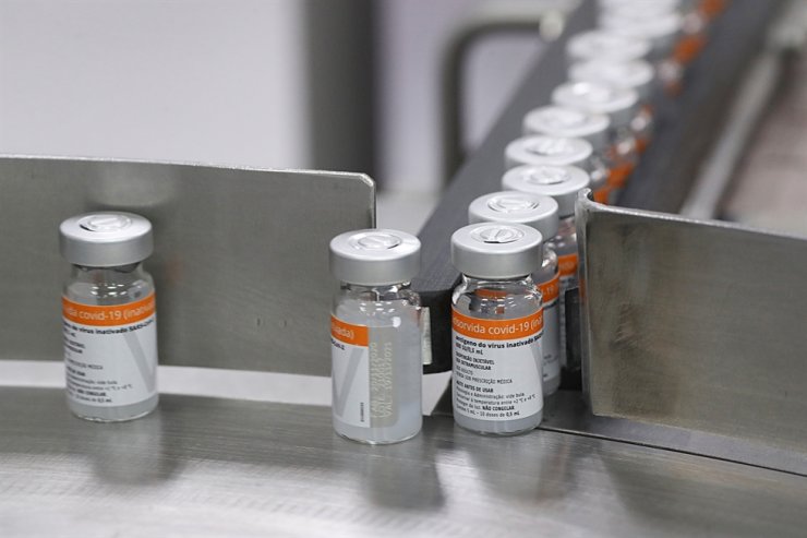 Vials containing CoronaVac, Sinovac's vaccine against the coronavirus disease (COVID-19), are seen at Butantan biomedical production center in Sao Paulo, Brazil, Jan. 22, 2021. Reuters