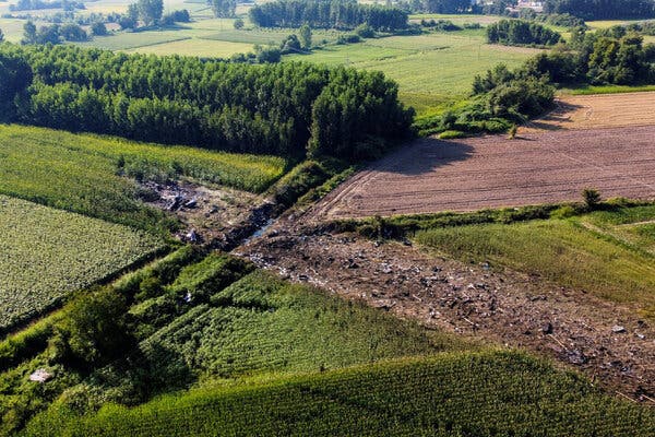 A view of the crash site of an Antonov An-12 cargo plane owned by a Ukrainian company, near Kavala, Greece, on Sunday.