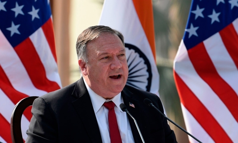 US State Secretary Mike Pompeo speaks during a joint press briefing in the lawns of Hyderabad House in New Delhi on October 27. — AFP