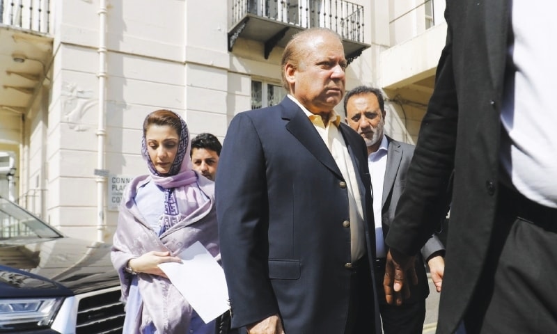 This file photo shows former PM Nawaz Sharif and his daughter Maryam Nawaz in London. — AFP/File
