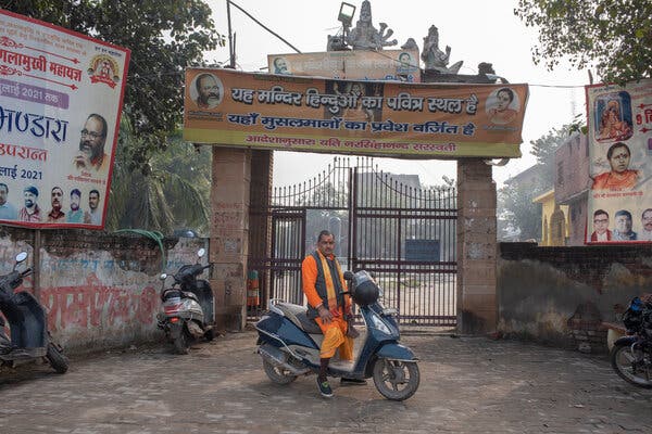 At the Dasna Devi temple, a placard read: “This is a holy place for Hindus. Entry of Muslims is forbidden.”