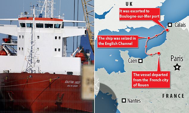 Cargo ship thought to belong to one of the companies hit by sanctions is SEIZED in English