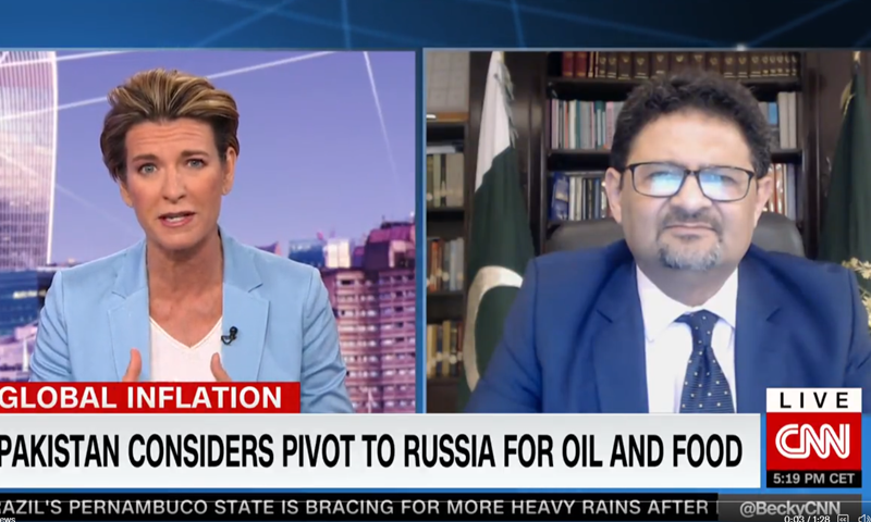 Finance Minister Miftah Ismail in an interview with CNN's Becky Anderson on Tuesday. ⁠— Becky Anderson Twitter