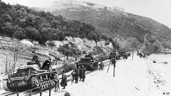 German tanks on their way to Larissa during the occupation of Greece in May, 1941