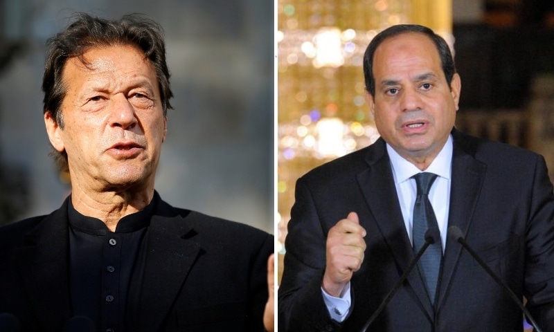 This combo photo shows Prime Minister Imran Khan (left) and Egyptian President Abdel Fattah Al-Sisi. — Photos Reuters