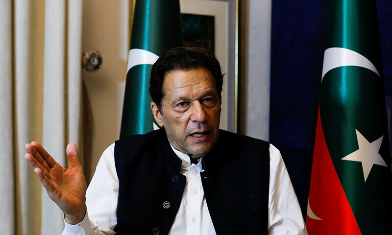 <p>Former prime minister Imran Khan, gestures as he speaks with Reuters during an interview, in Lahore, Pakistan March 17, 2023. —Reuters/Akhtar Soomro</p>