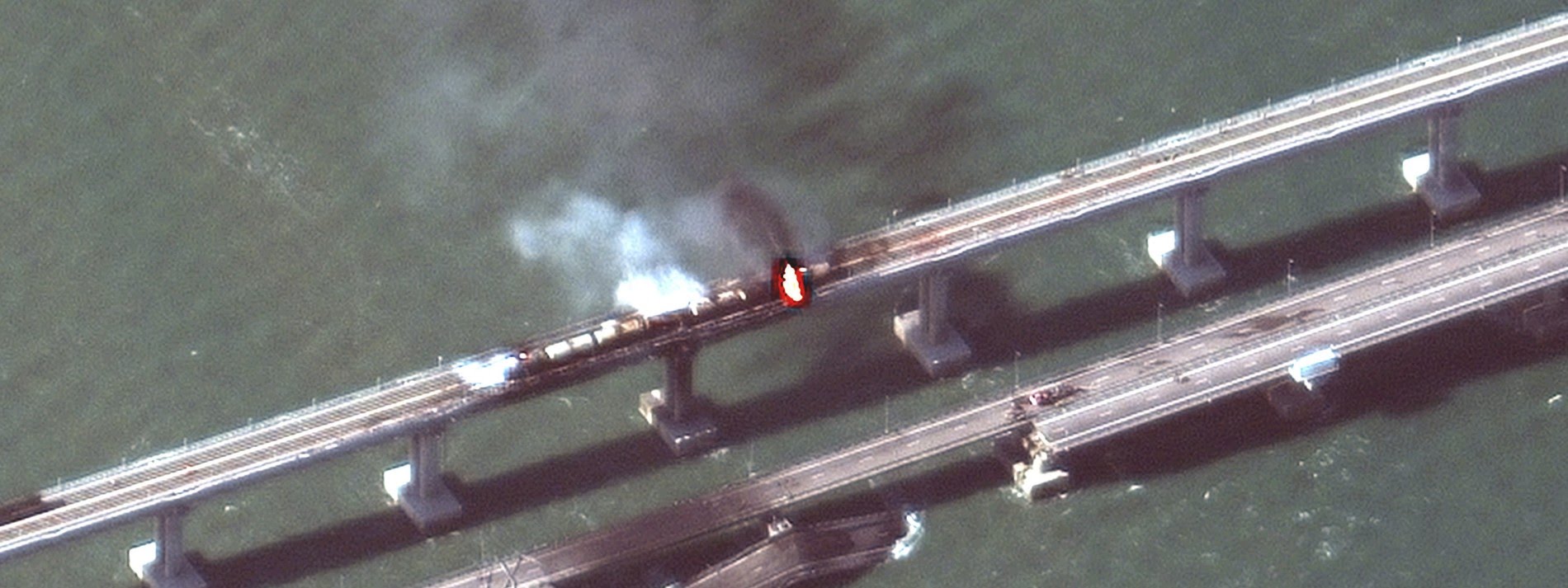 Die beschädigte Krim-Brücke am 8. Oktober