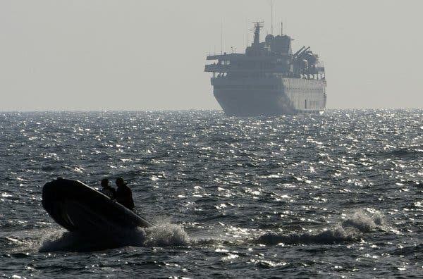 An Israeli military speedboat near the Turkish ship Mavi Marmara in 2010. A deadly confrontation between Israeli commandos and Turkish activists on the Mavi Marmara prompted Turkey to cut ties.