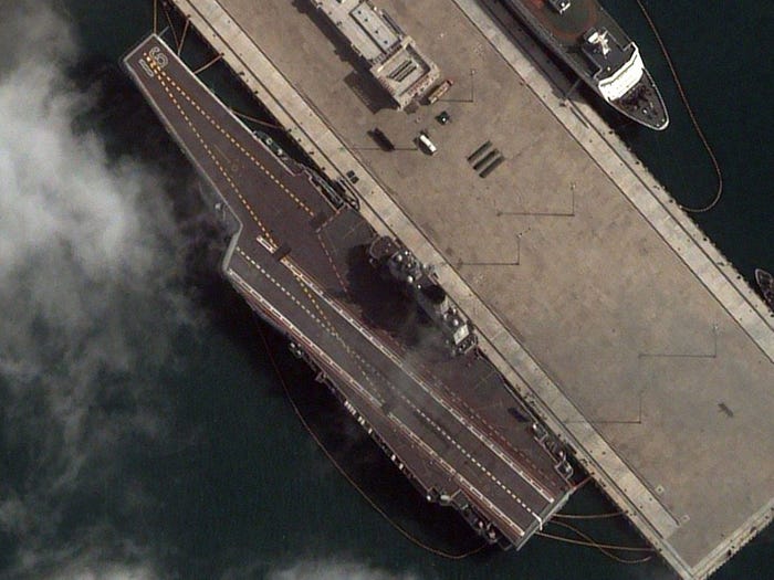 Chinese aircraft carrier Liaoning docked in port
