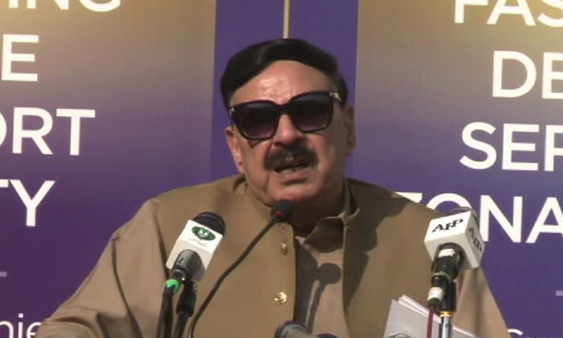 Interior Minister Sheikh Rashid addresses a ceremony in Islamabad. — DawnNewsTV